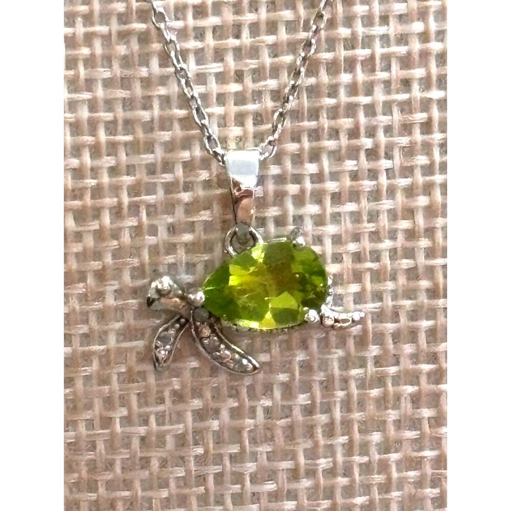 Sterling Silver Peridot Sea Turtle Pendant Necklace